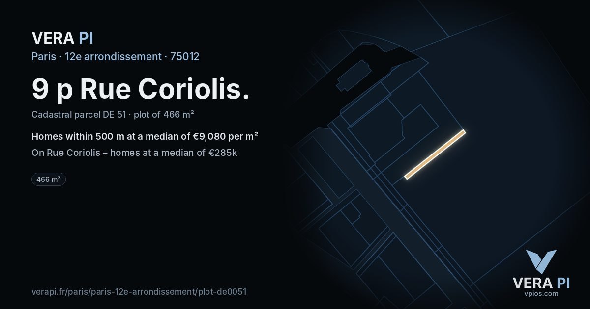 9 p Rue Coriolis, 12e arrondissement at night – the plot lit, the parcels around coloured by the prices near them