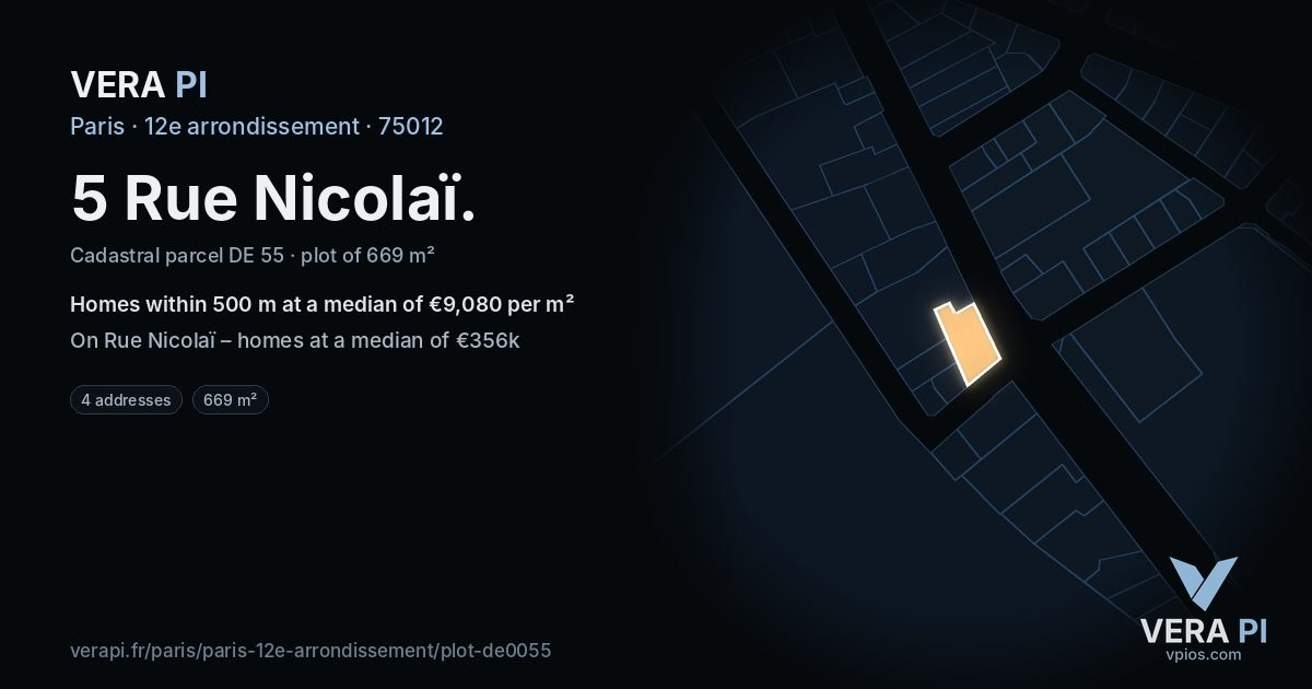 5 Rue Nicolaï, 12e arrondissement at night – the plot lit, the parcels around coloured by the prices near them