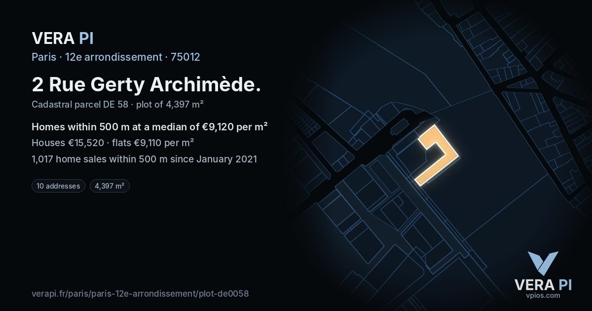 2 Rue Gerty Archimède, 12e arrondissement at night – the plot lit, the parcels around coloured by the prices near them