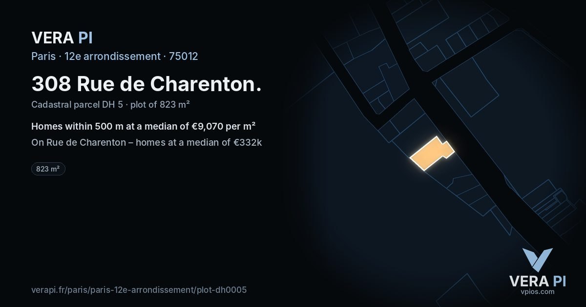 308 Rue de Charenton, 12e arrondissement at night – the plot lit, the parcels around coloured by the prices near them