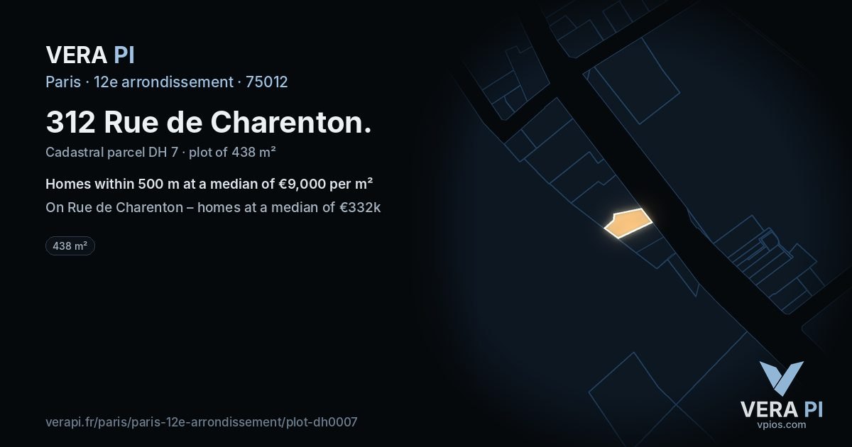 312 Rue de Charenton, 12e arrondissement at night – the plot lit, the parcels around coloured by the prices near them