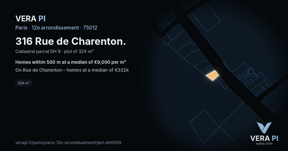316 Rue de Charenton, 12e arrondissement at night – the plot lit, the parcels around coloured by the prices near them