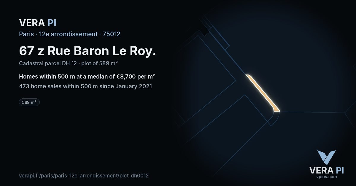 67 z Rue Baron Le Roy, 12e arrondissement at night – the plot lit, the parcels around coloured by the prices near them