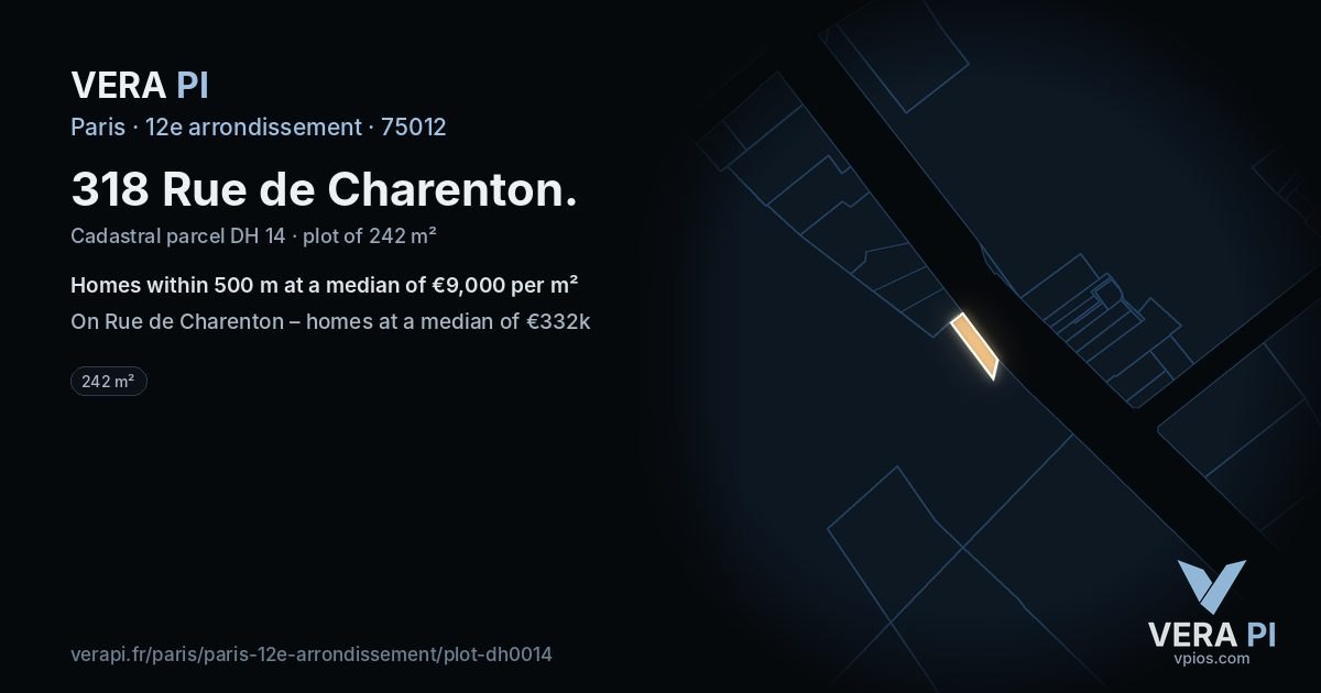 318 Rue de Charenton, 12e arrondissement at night – the plot lit, the parcels around coloured by the prices near them