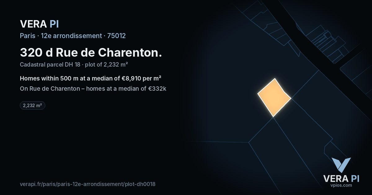 320 d Rue de Charenton, 12e arrondissement at night – the plot lit, the parcels around coloured by the prices near them