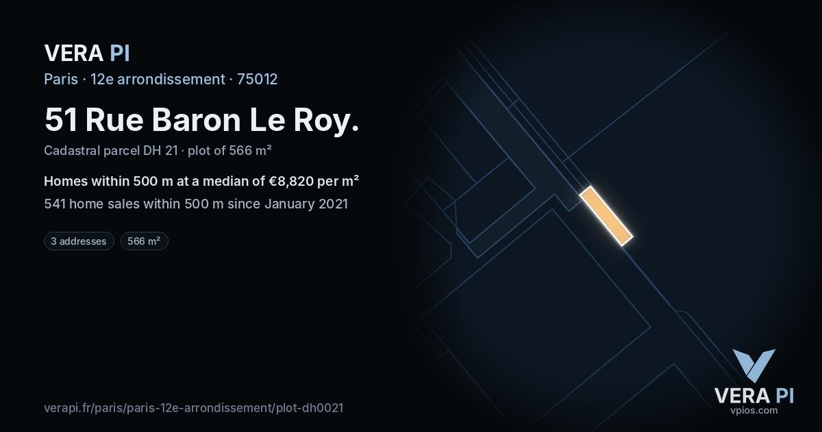 51 Rue Baron Le Roy, 12e arrondissement at night – the plot lit, the parcels around coloured by the prices near them