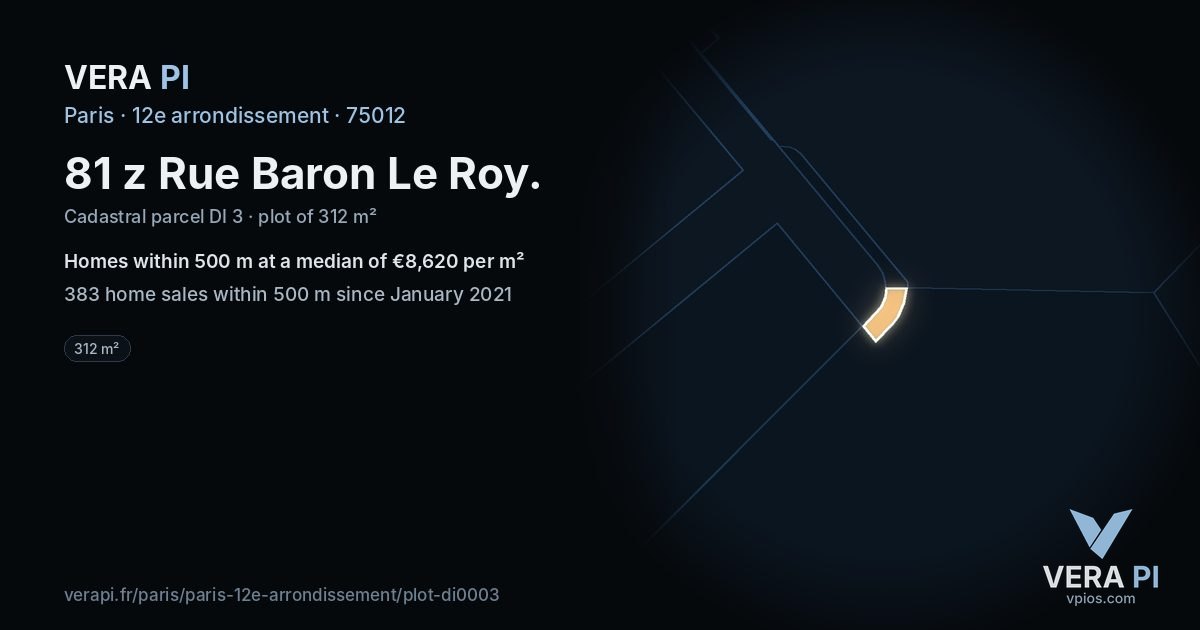 81 z Rue Baron Le Roy, 12e arrondissement at night – the plot lit, the parcels around coloured by the prices near them