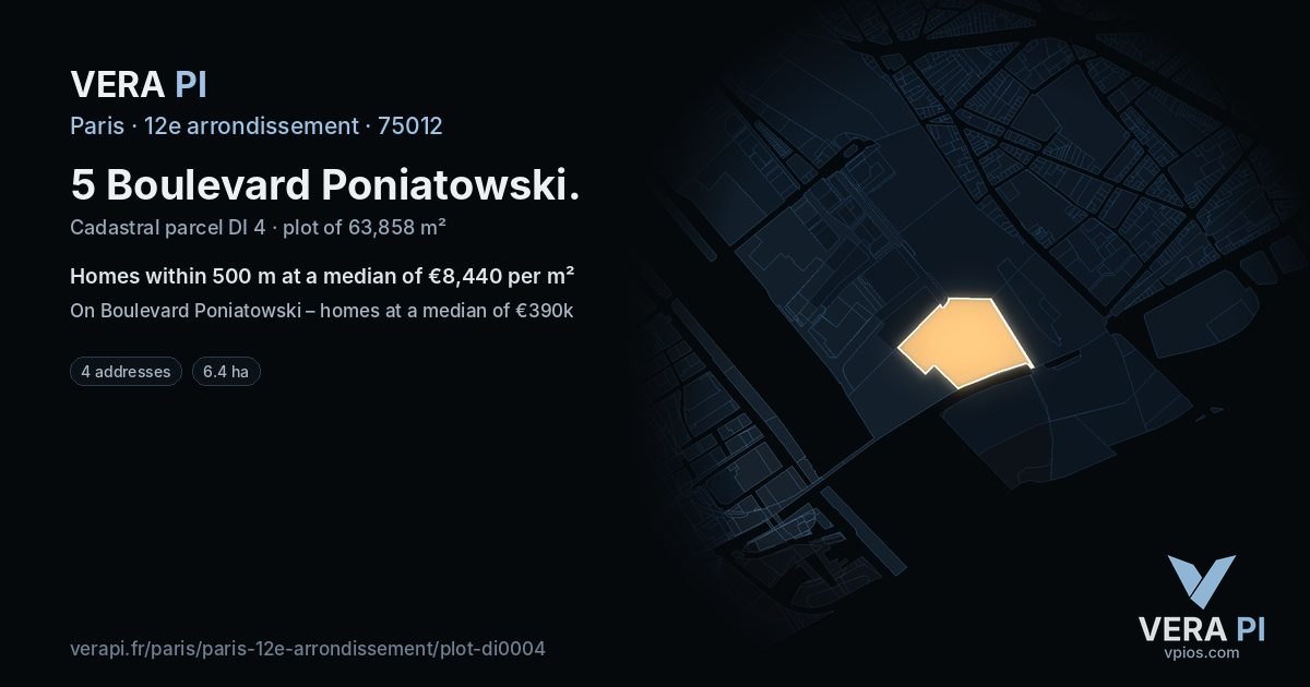5 Boulevard Poniatowski, 12e arrondissement at night – the plot lit, the parcels around coloured by the prices near them
