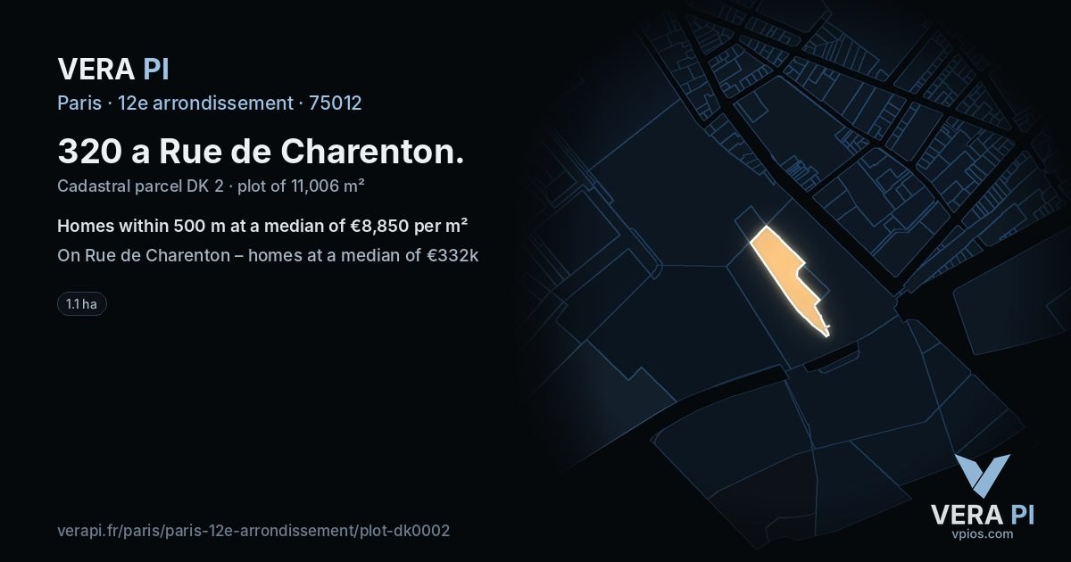 320 a Rue de Charenton, 12e arrondissement at night – the plot lit, the parcels around coloured by the prices near them