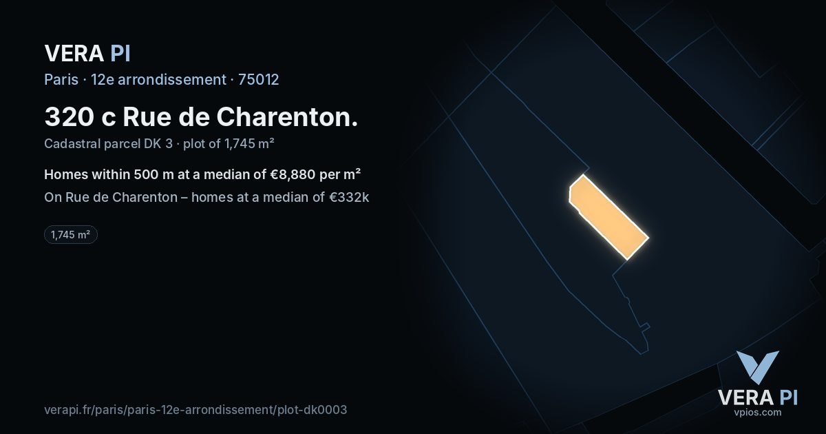 320 c Rue de Charenton, 12e arrondissement at night – the plot lit, the parcels around coloured by the prices near them
