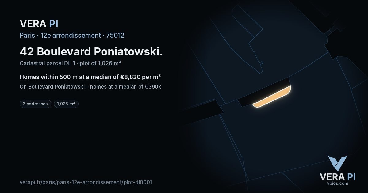 42 Boulevard Poniatowski, 12e arrondissement at night – the plot lit, the parcels around coloured by the prices near them
