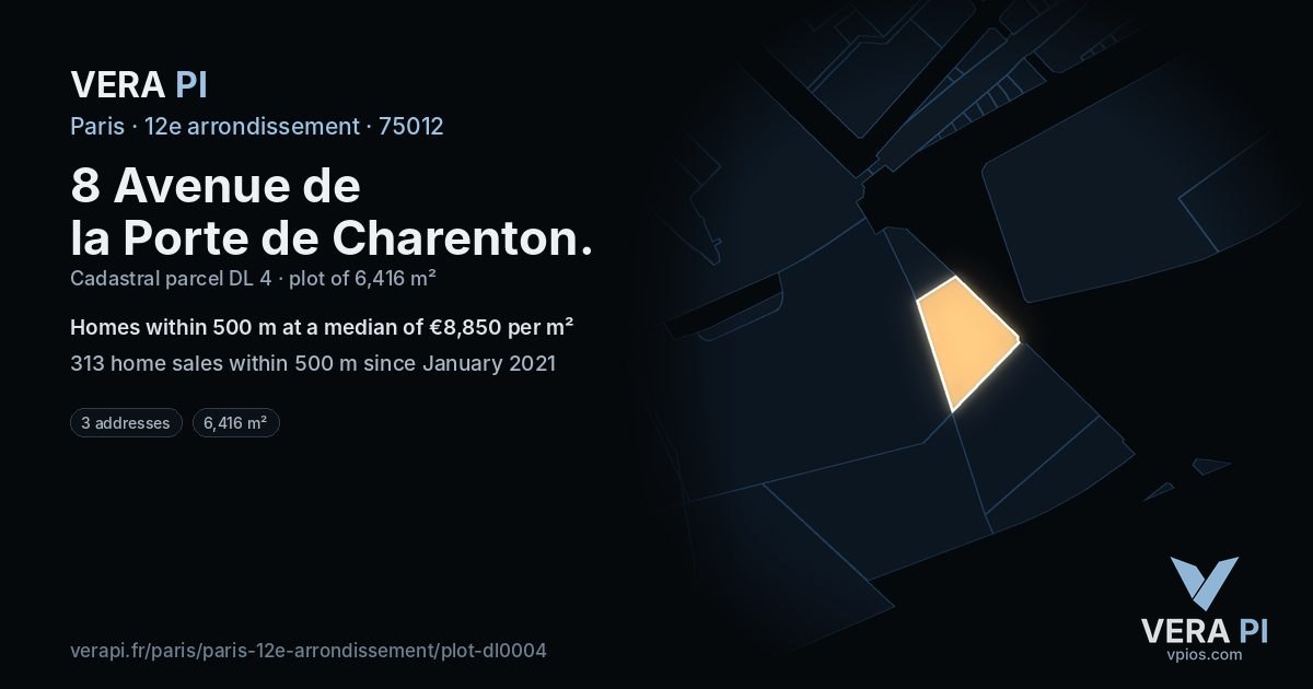 8 Avenue de la Porte de Charenton, 12e arrondissement at night – the plot lit, the parcels around coloured by the prices near them