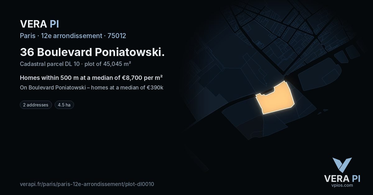 36 Boulevard Poniatowski, 12e arrondissement at night – the plot lit, the parcels around coloured by the prices near them