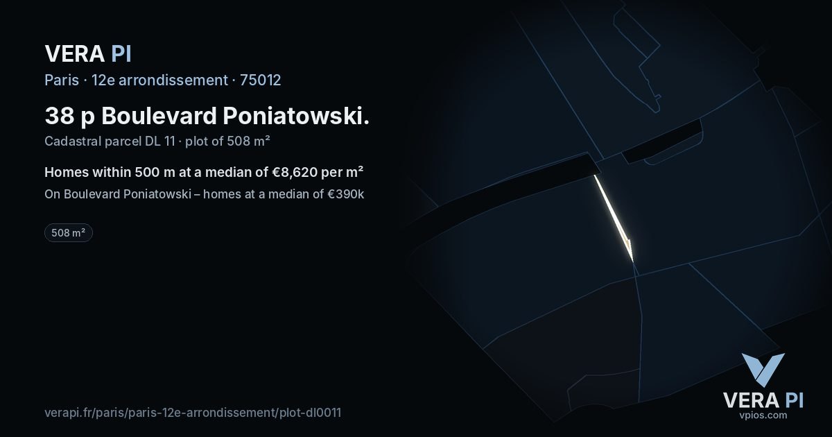 38 p Boulevard Poniatowski, 12e arrondissement at night – the plot lit, the parcels around coloured by the prices near them