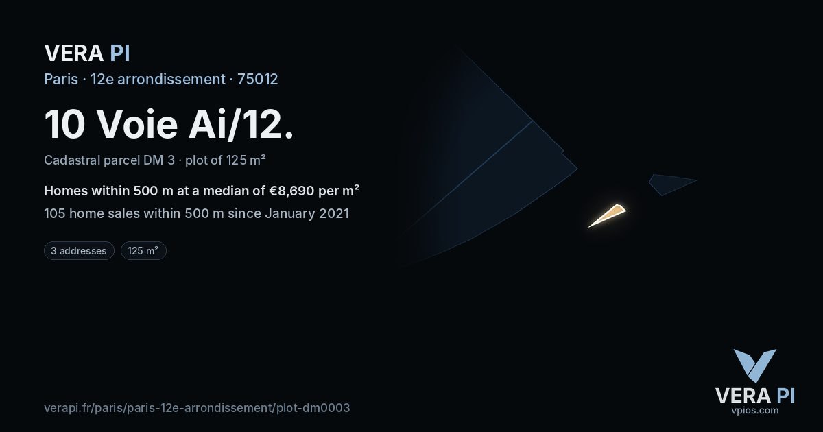 10 Voie Ai/12, 12e arrondissement at night – the plot lit, the parcels around coloured by the prices near them