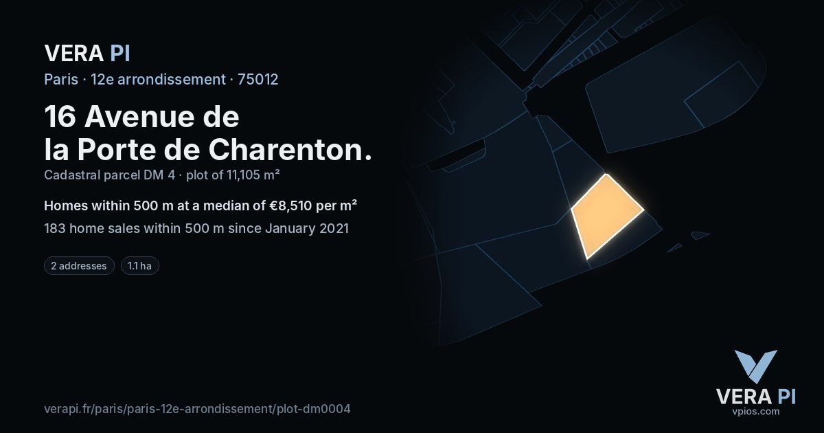 16 Avenue de la Porte de Charenton, 12e arrondissement at night – the plot lit, the parcels around coloured by the prices near them
