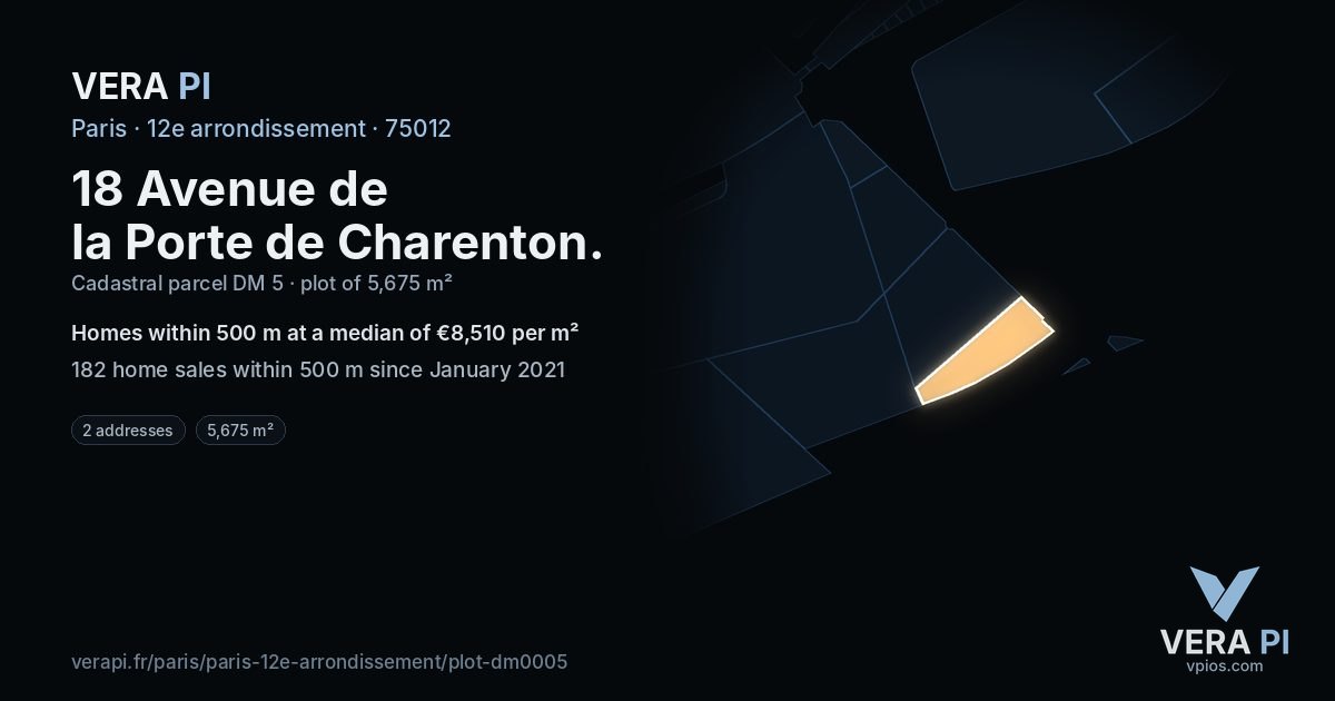 18 Avenue de la Porte de Charenton, 12e arrondissement at night – the plot lit, the parcels around coloured by the prices near them