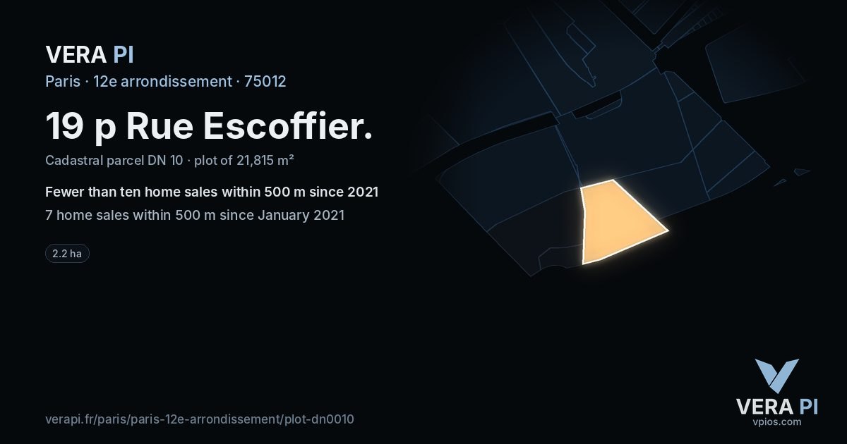 19 p Rue Escoffier, 12e arrondissement at night – the plot lit, the parcels around coloured by the prices near them