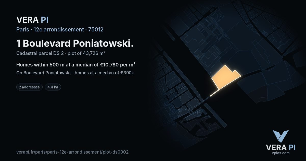 1 Boulevard Poniatowski, 12e arrondissement at night – the plot lit, the parcels around coloured by the prices near them