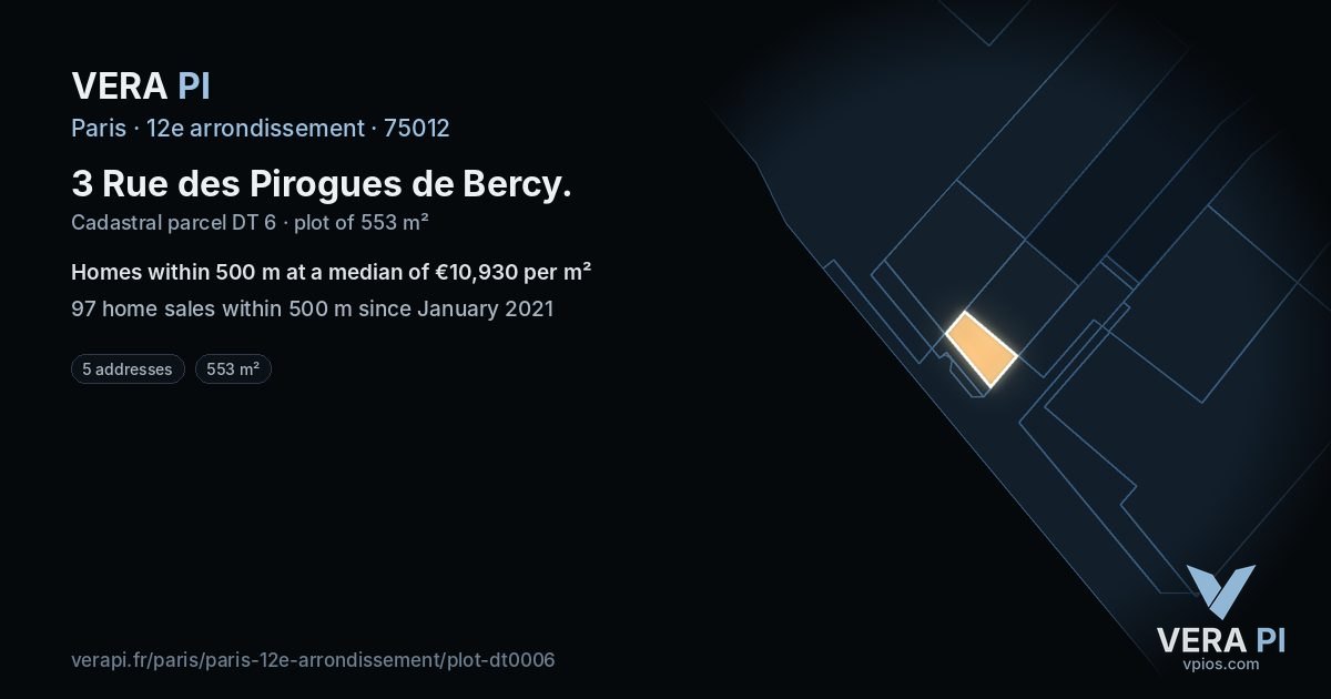 3 Rue des Pirogues de Bercy, 12e arrondissement at night – the plot lit, the parcels around coloured by the prices near them
