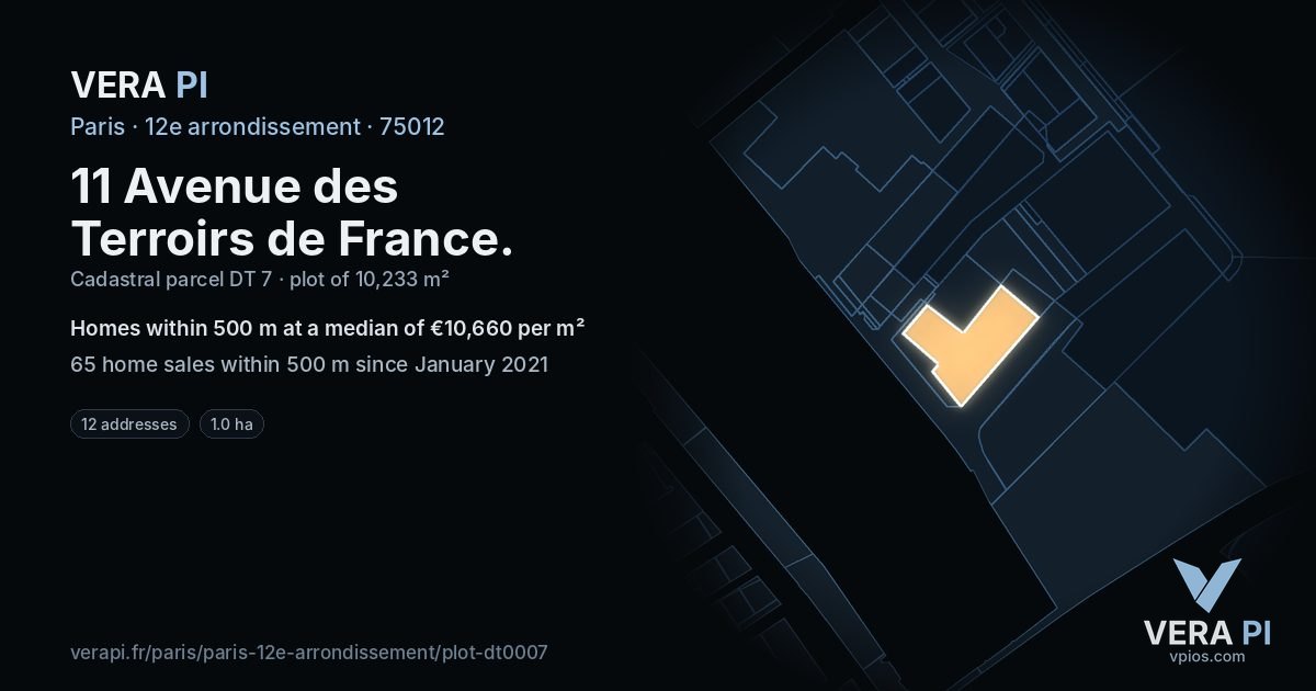 11 Avenue des Terroirs de France, 12e arrondissement at night – the plot lit, the parcels around coloured by the prices near them