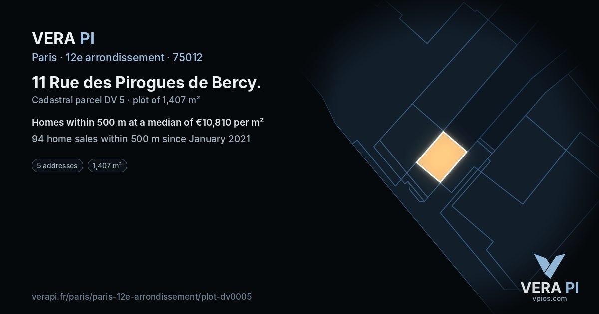 11 Rue des Pirogues de Bercy, 12e arrondissement at night – the plot lit, the parcels around coloured by the prices near them