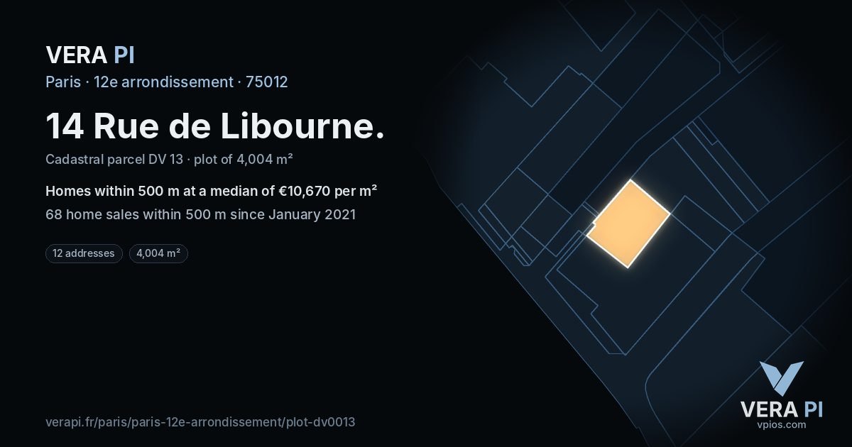 14 Rue de Libourne, 12e arrondissement at night – the plot lit, the parcels around coloured by the prices near them