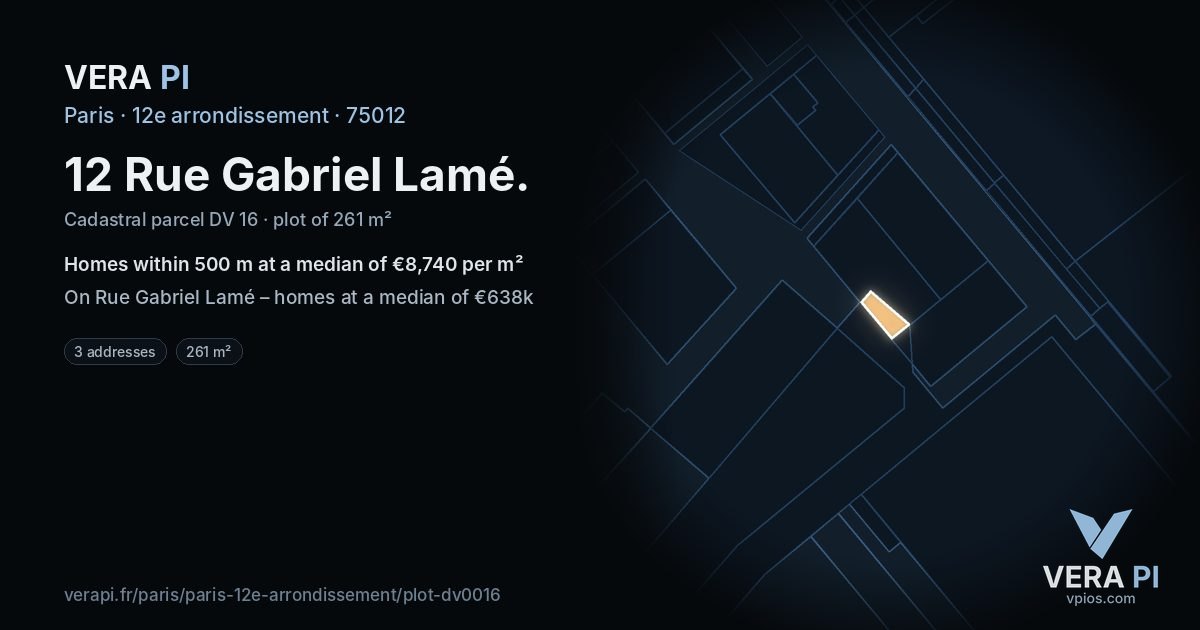 12 Rue Gabriel Lamé, 12e arrondissement at night – the plot lit, the parcels around coloured by the prices near them