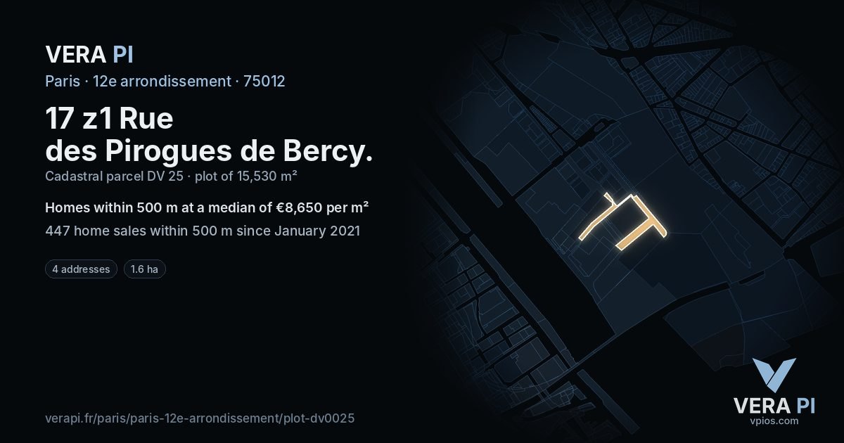 17 z1 Rue des Pirogues de Bercy, 12e arrondissement at night – the plot lit, the parcels around coloured by the prices near them