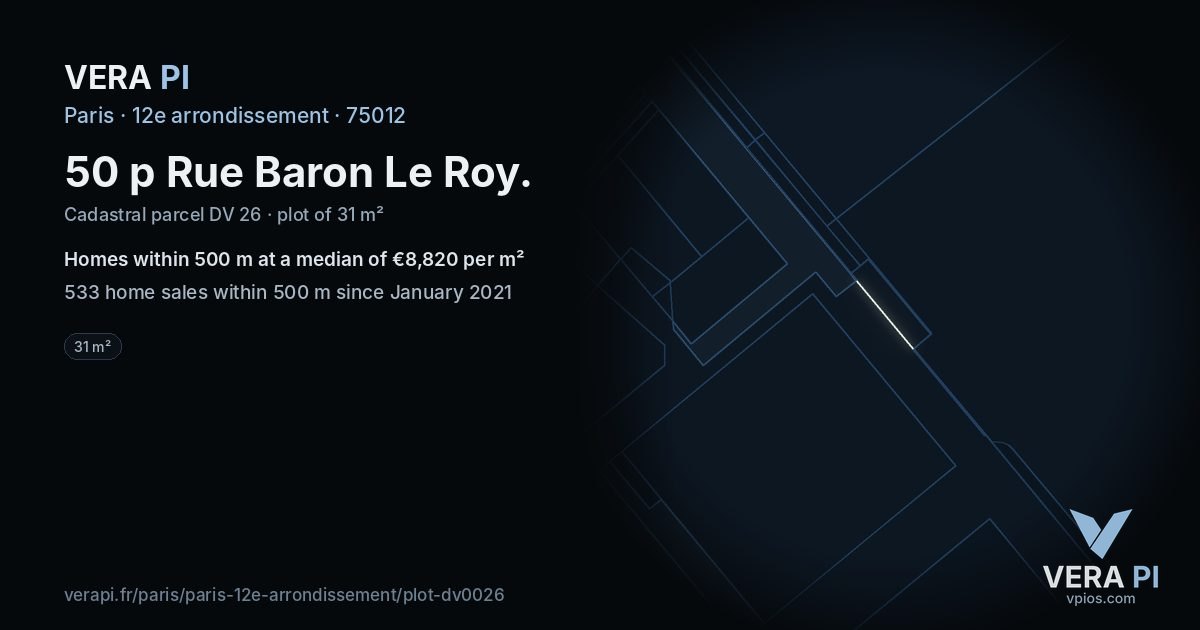 50 p Rue Baron Le Roy, 12e arrondissement at night – the plot lit, the parcels around coloured by the prices near them