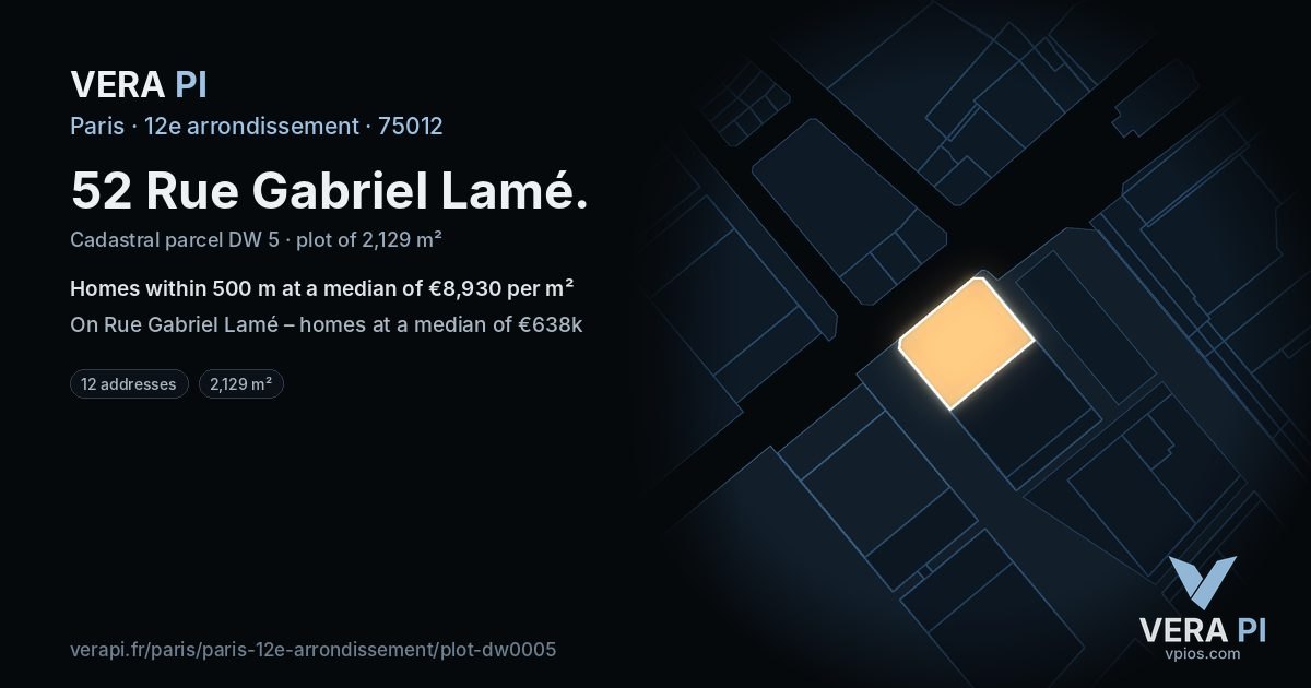 52 Rue Gabriel Lamé, 12e arrondissement at night – the plot lit, the parcels around coloured by the prices near them