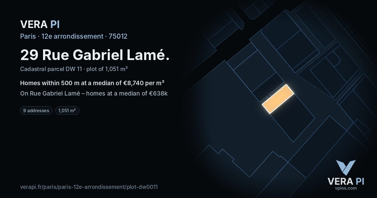 29 Rue Gabriel Lamé, 12e arrondissement at night – the plot lit, the parcels around coloured by the prices near them