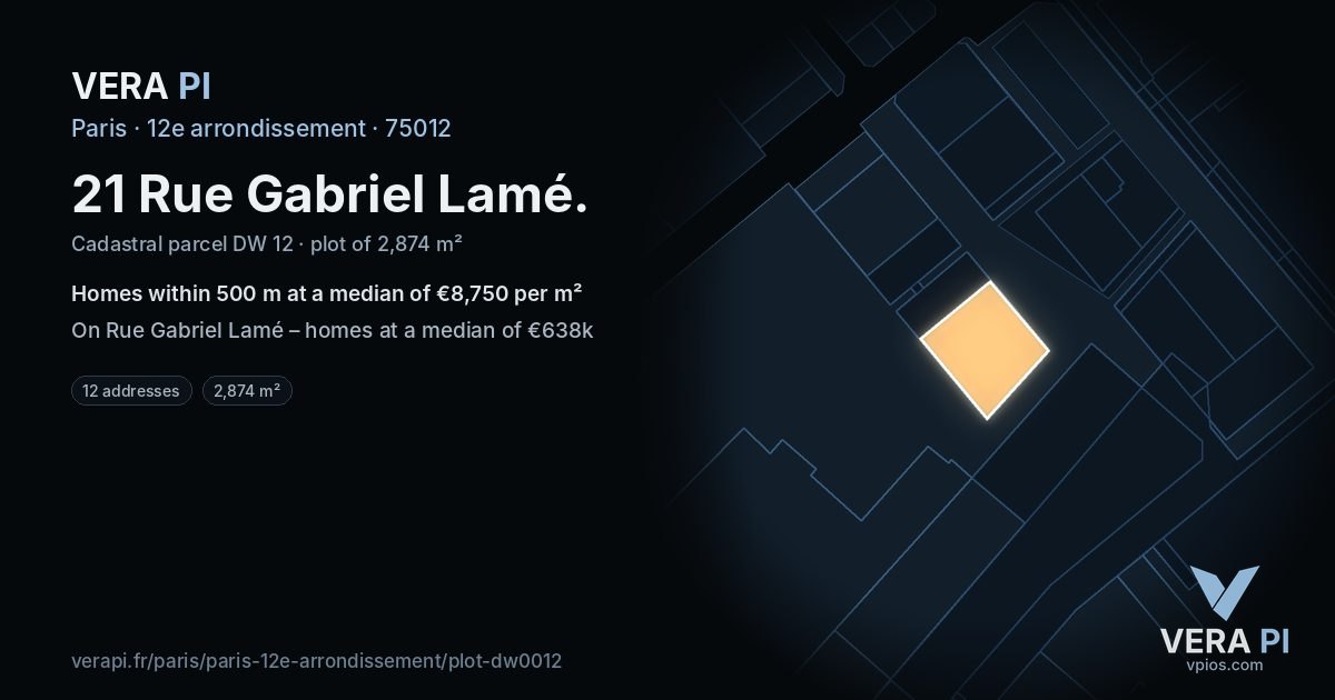 21 Rue Gabriel Lamé, 12e arrondissement at night – the plot lit, the parcels around coloured by the prices near them