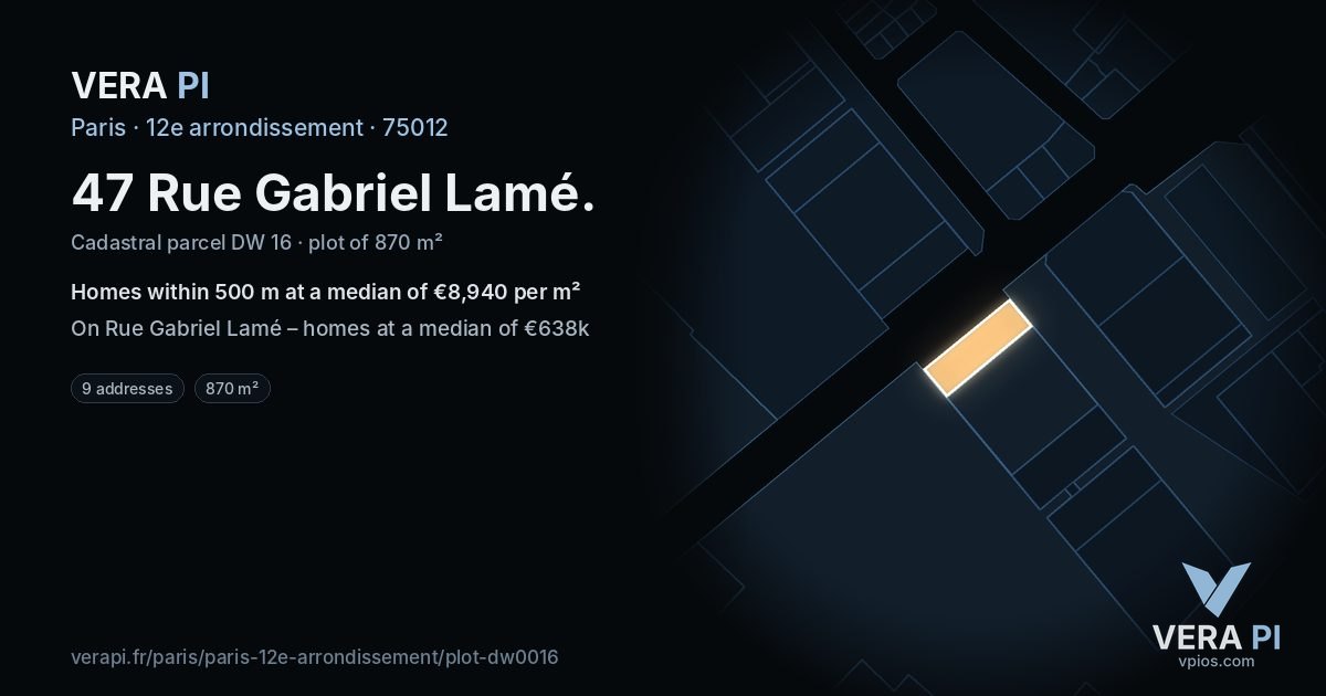 47 Rue Gabriel Lamé, 12e arrondissement at night – the plot lit, the parcels around coloured by the prices near them