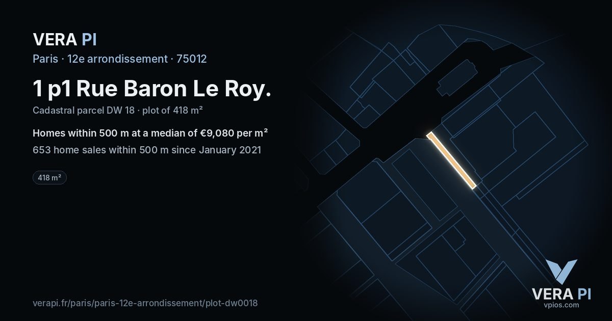 1 p1 Rue Baron Le Roy, 12e arrondissement at night – the plot lit, the parcels around coloured by the prices near them