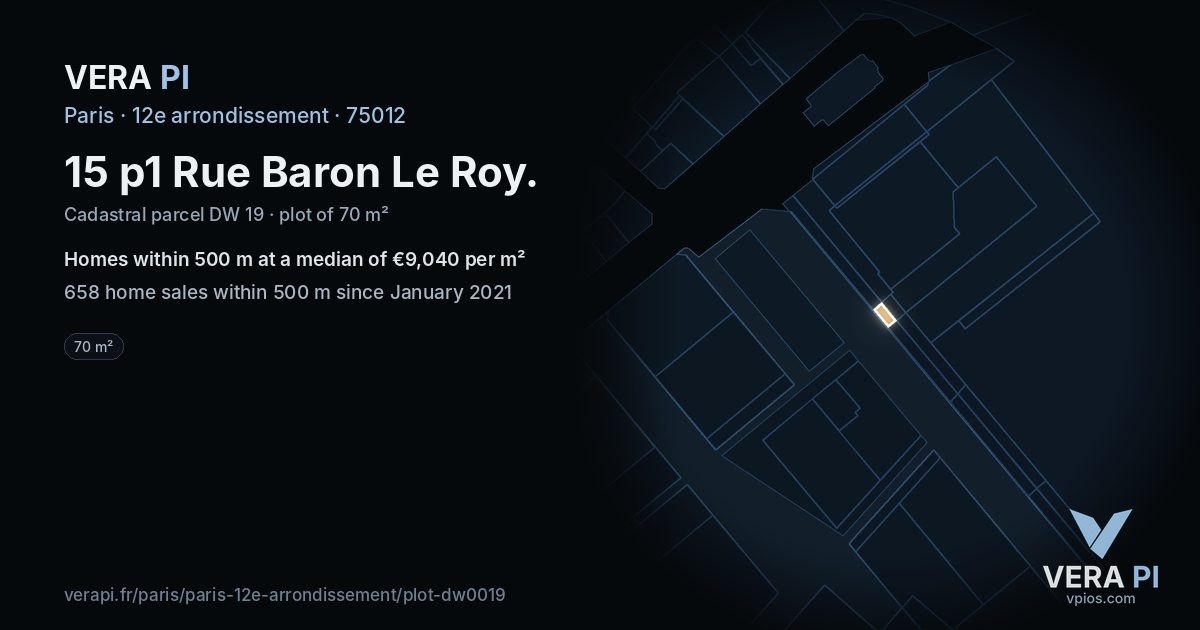 15 p1 Rue Baron Le Roy, 12e arrondissement at night – the plot lit, the parcels around coloured by the prices near them