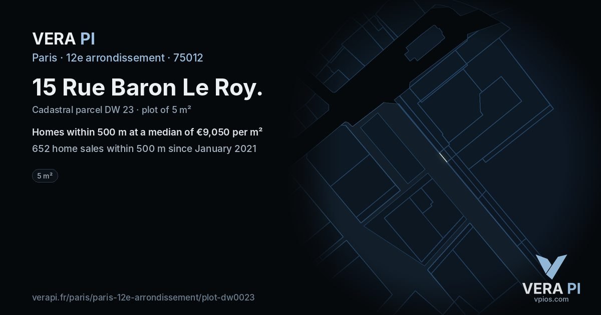 15 Rue Baron Le Roy, 12e arrondissement at night – the plot lit, the parcels around coloured by the prices near them