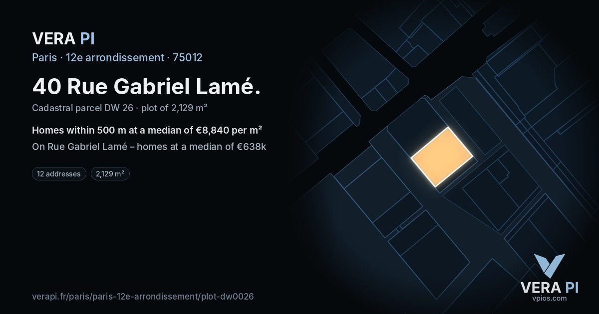 40 Rue Gabriel Lamé, 12e arrondissement at night – the plot lit, the parcels around coloured by the prices near them