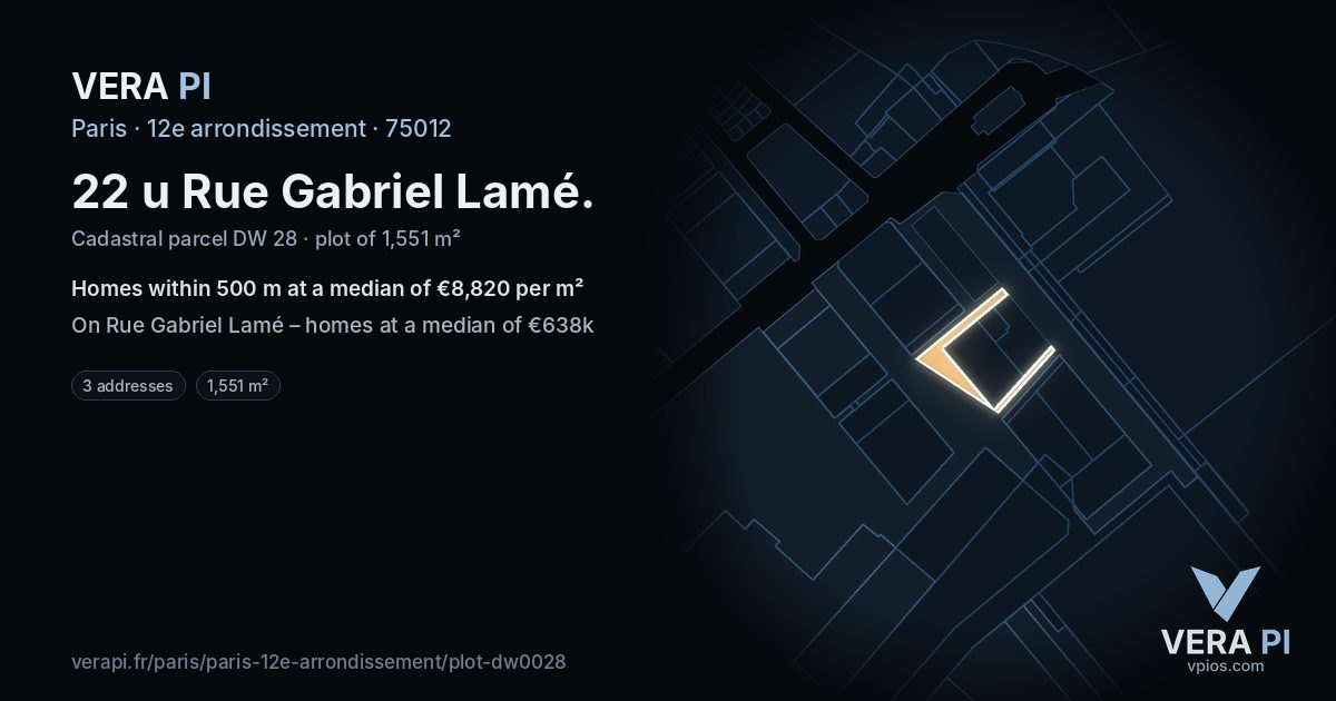 22 u Rue Gabriel Lamé, 12e arrondissement at night – the plot lit, the parcels around coloured by the prices near them