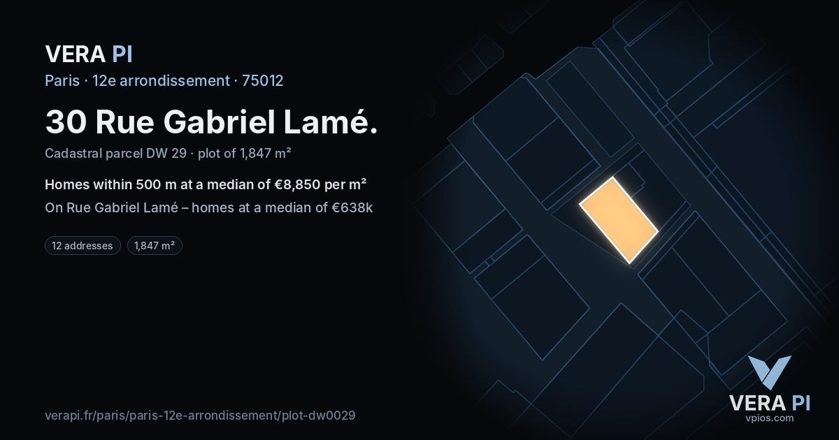 30 Rue Gabriel Lamé, 12e arrondissement at night – the plot lit, the parcels around coloured by the prices near them