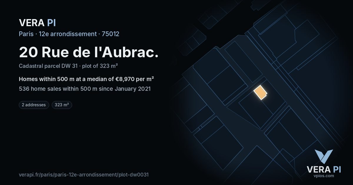20 Rue de l'Aubrac, 12e arrondissement at night – the plot lit, the parcels around coloured by the prices near them