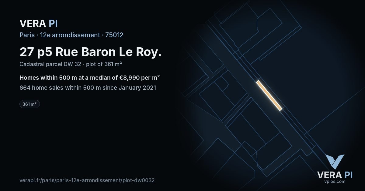 27 p5 Rue Baron Le Roy, 12e arrondissement at night – the plot lit, the parcels around coloured by the prices near them