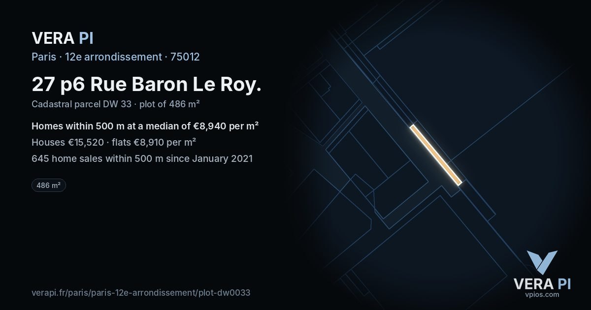 27 p6 Rue Baron Le Roy, 12e arrondissement at night – the plot lit, the parcels around coloured by the prices near them
