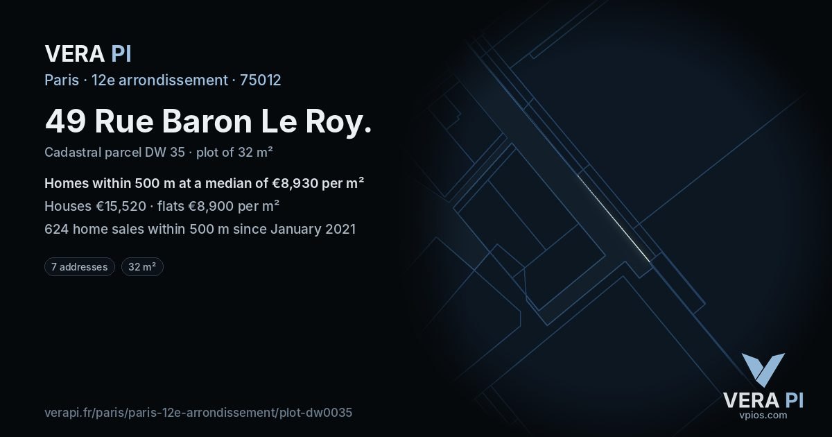 49 Rue Baron Le Roy, 12e arrondissement at night – the plot lit, the parcels around coloured by the prices near them