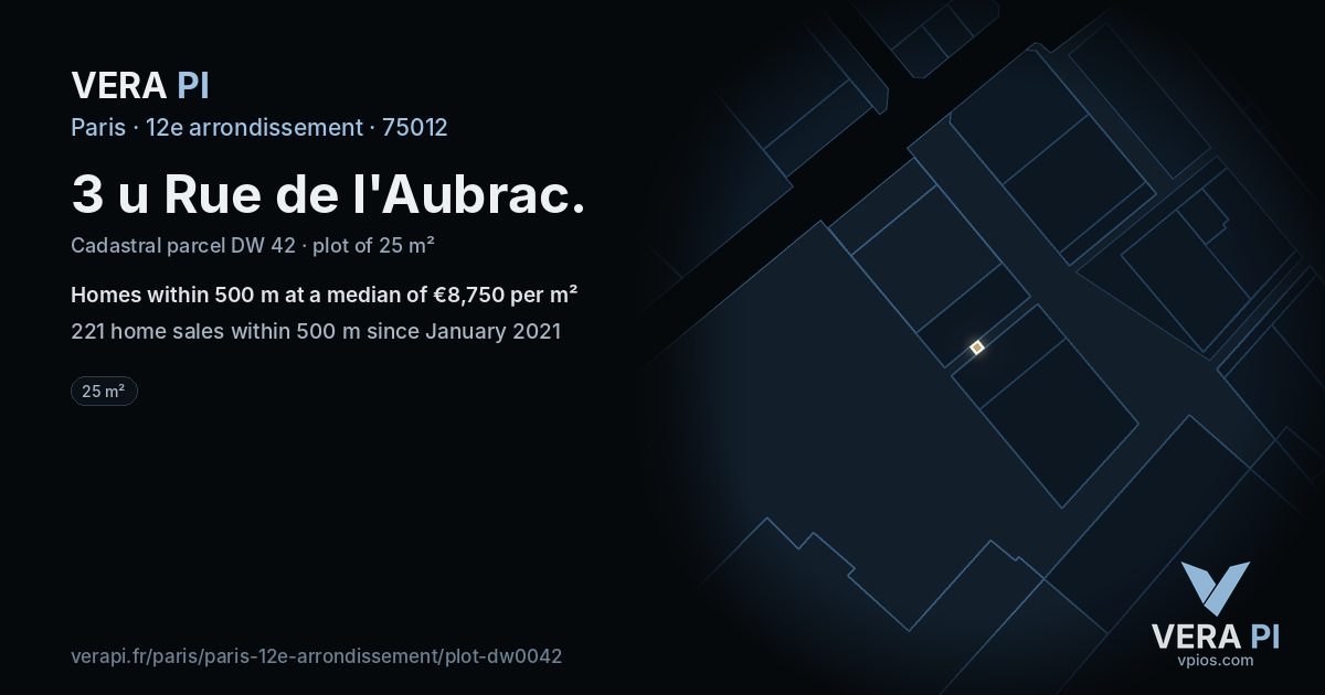 3 u Rue de l'Aubrac, 12e arrondissement at night – the plot lit, the parcels around coloured by the prices near them