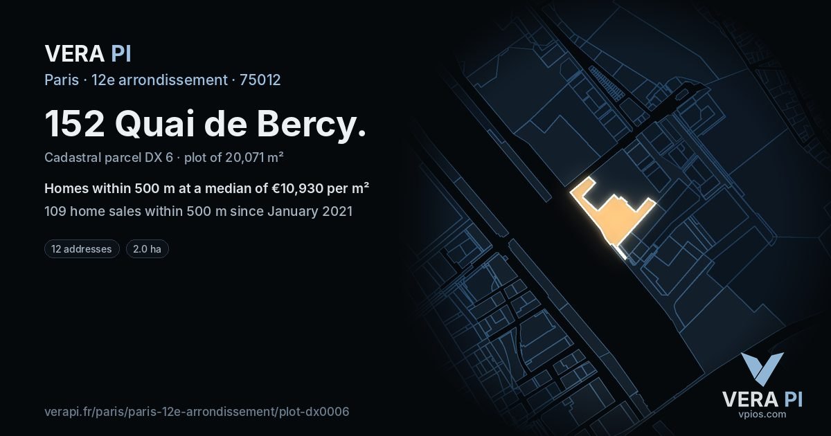 152 Quai de Bercy, 12e arrondissement at night – the plot lit, the parcels around coloured by the prices near them