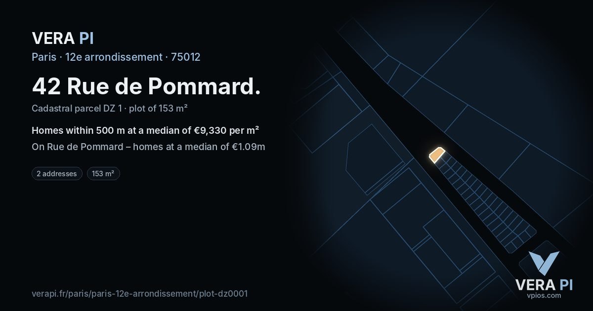 42 Rue de Pommard, 12e arrondissement at night – the plot lit, the parcels around coloured by the prices near them