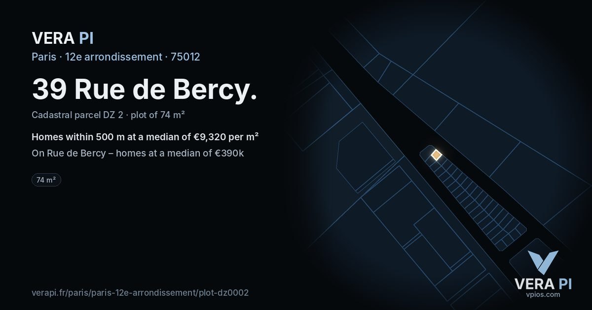 39 Rue de Bercy, 12e arrondissement at night – the plot lit, the parcels around coloured by the prices near them