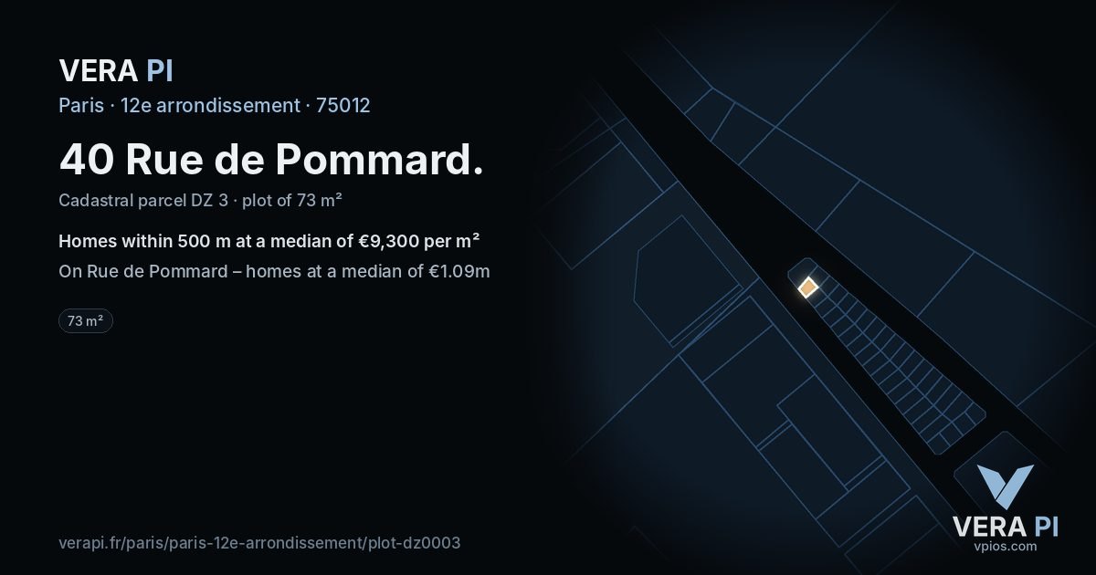 40 Rue de Pommard, 12e arrondissement at night – the plot lit, the parcels around coloured by the prices near them