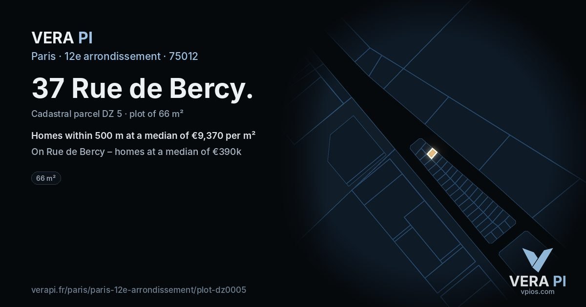37 Rue de Bercy, 12e arrondissement at night – the plot lit, the parcels around coloured by the prices near them